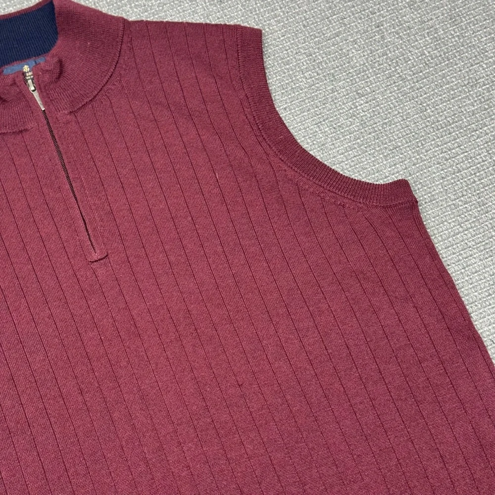 Brooks Brothers Mens Burgundy 100% Merino Wool Ribbed Quarter Zip Sweater Vest L